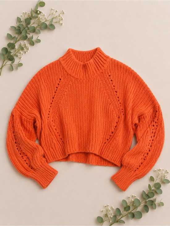 HYFVE Sweaters - HYFVE Orange Chunky Knit Sweater Oversized Cropped Cozy Pullover M
